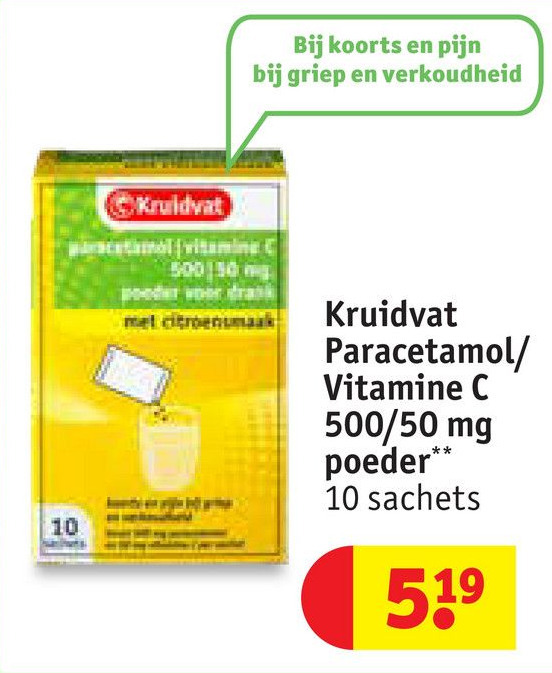 Kruidvat Paracetamol/ Vitamine C 500/50 mg poeder" 10 sachets