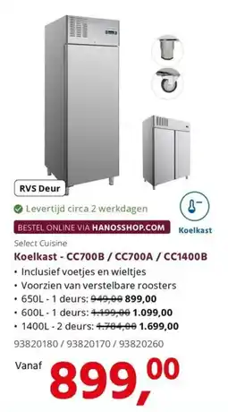 HANOS Select Cuisine Koelkast - CC700B / CC700A / CC1400B aanbieding