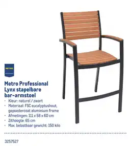 Makro Metro Professional Lynx stapelbare bar armstoel aanbieding