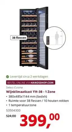 HANOS Select Cuisine Wijnklimaatkast YH-38 - 1 Zone aanbieding