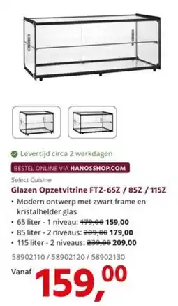 HANOS Select Cuisine Glazen Opzetvitrine FTZ-65Z / 85Z / 115Z aanbieding