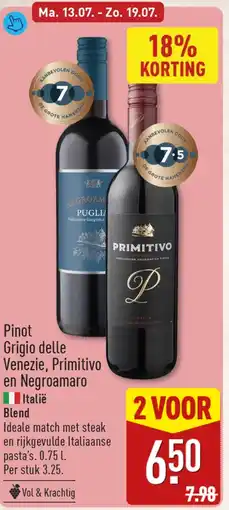 ALDI Pinot grigio delle venezie, primitivo en negroamaro aanbieding