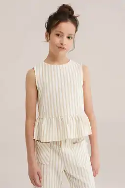 Wehkamp WE Fashion gestreepte mouwloze top rib gebreid zand aanbieding
