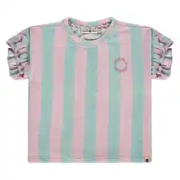 Wehkamp Stains&Stories gestreept T-shirt met textuur groen aanbieding