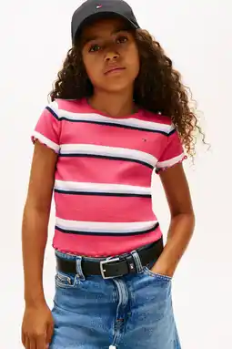 Wehkamp Tommy Hilfiger T-shirt rib gebreid roze/wit aanbieding