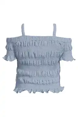 Wehkamp Me & My Monkey off shoulder top blauw met textuur aanbieding