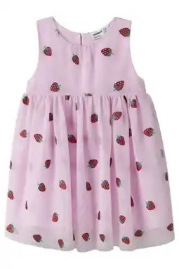 Wehkamp NAME IT MINI mouwloze tule jurk met aardbeien roze aanbieding