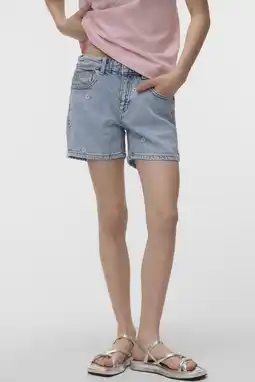 Wehkamp VERO MODA GIRL regularwaist gebloemde short light blue denim aanbieding