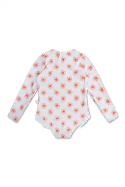 Wehkamp Swim Essentials UV badpak met bloemenprint lichtblauw/oranje aanbieding