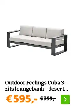 Obelink Outdoor Feelings Cuba 3-zits loungebank - desert sand aanbieding