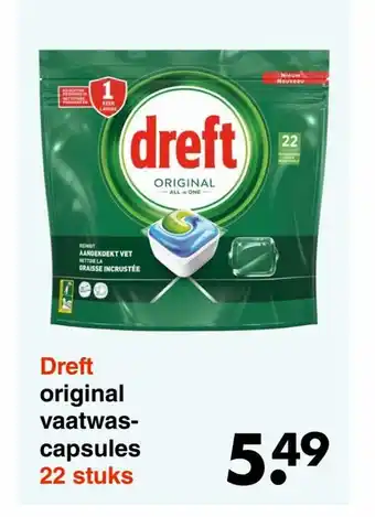 Wibra Dreft original vaatwascapsules 22 stuks aanbieding