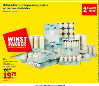 Makro Bolsius diner-, stompkaarsen, 6-uurs en maxi waxinelichten aanbieding