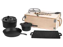 Lidl GRILLMEISTER Dutch oven set 7-delig - massief gietijzer aanbieding