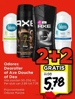 Vomar Voordeelmarkt Alle Odorex Deoroller of Axe Douche of Deo aanbieding