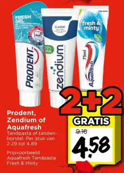Vomar Voordeelmarkt Prodent, Zendium of Aquafresh Tandpasta of Tandenborstel aanbieding