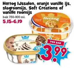 Boon`s Markt Hertog IJssalon, oranje vanille ijs, slagroomijs, Soft Creations of vanille roomijs aanbieding