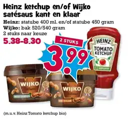 Boon`s Markt Heinz ketchup en/of Wijko satésaus kant en klaar aanbieding