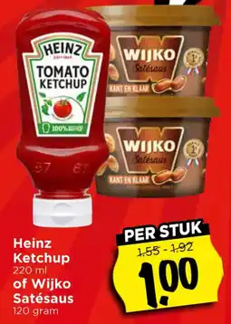 Vomar Voordeelmarkt Heinz Ketchup of Wijko Satésaus aanbieding