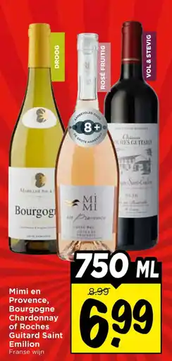 Vomar Voordeelmarkt Mimi en Provence, Bourgogne Chardonnay of Roches Guitard Saint Emilion aanbieding