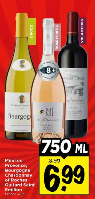 Vomar Voordeelmarkt Mimi en Provence, Bourgogne Chardonnay of Roches Guitard Saint Emilion aanbieding