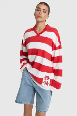 Wehkamp Alix the Label katoenen gestreepte sweater - rood aanbieding