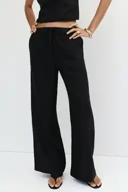 Wehkamp Mango wide leg broek met linnen - zwart aanbieding