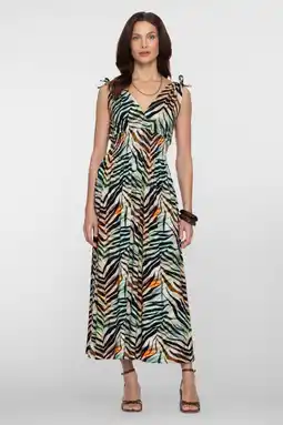 Wehkamp Geisha gestreepte zomerjurk met zebraprint groen aanbieding