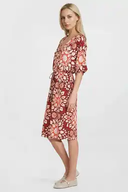Wehkamp Geisha viscose gebloemde midi zomerjurk - donkerrood aanbieding