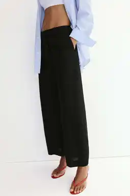 Wehkamp Mango wide leg regular waist broek met linnen - zwart aanbieding