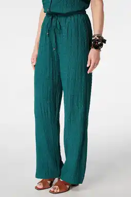 Wehkamp MS Mode wide leg regularwaist broek met textuur petrol aanbieding