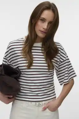 Wehkamp VERO MODA gestreept T-shirt - bruin aanbieding