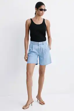 Wehkamp Mango regular fit high waist jorts met linnen - lichtblauw aanbieding