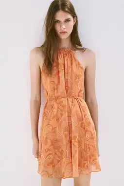Wehkamp Mango korte halterjurk met open rug en paisley - oranje aanbieding
