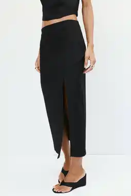 Wehkamp Mango midi rok met split en linnen - zwart aanbieding