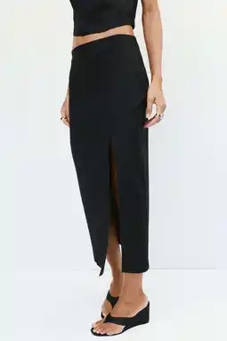 Wehkamp Mango midi rok met split en linnen - zwart aanbieding