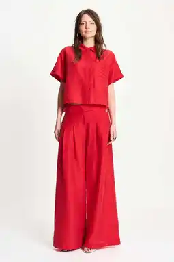 Wehkamp POM Amsterdam wide leg highwaist broek rood aanbieding