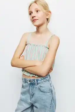 Wehkamp Mango Kids cropped gestreepte mouwloze top met ruches - mintgroen aanbieding