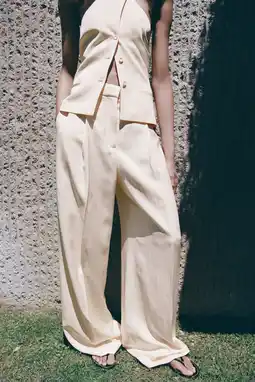 Wehkamp Mango straight leg broek met linnen - beige aanbieding