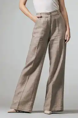 Wehkamp LabeL DOT wide leg highwaist broek met linnen taupe aanbieding
