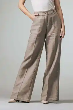 Wehkamp LabeL DOT wide leg highwaist broek met linnen taupe aanbieding
