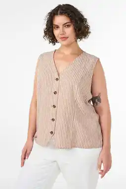 Wehkamp Zizzi linnen rechtvallend gilet Plus Size met krijtstreep - beige aanbieding