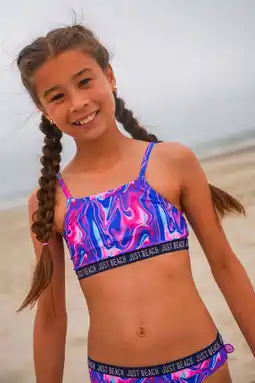 Wehkamp Just Beach crop bikini Florida paars/roze/lichtblauw aanbieding