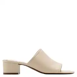 Wehkamp Mango leren muiltjes met blokhak beige aanbieding