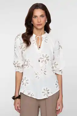 Wehkamp Geisha gebloemde blousetop met textuur wit aanbieding