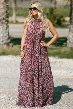 Wehkamp Bolina Island maxi jurk met panterprint roze aanbieding