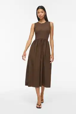 Wehkamp VILA katoenen jacquard midi jurk - donkerbruin aanbieding