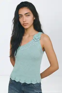 Wehkamp MANGO TEEN one shoulder gebreide top met broderie - lichtblauw aanbieding