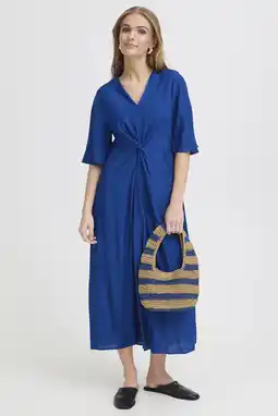 Wehkamp ICHI maxi wikkeljurk met knoopdetail blauw aanbieding