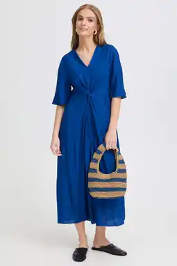 Wehkamp ICHI maxi wikkeljurk met knoopdetail blauw aanbieding