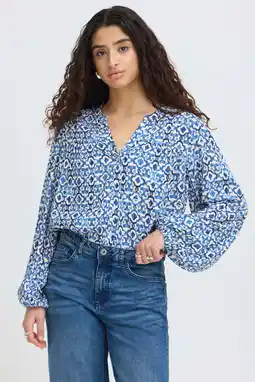 Wehkamp ICHI gebloemde blouse blauw aanbieding